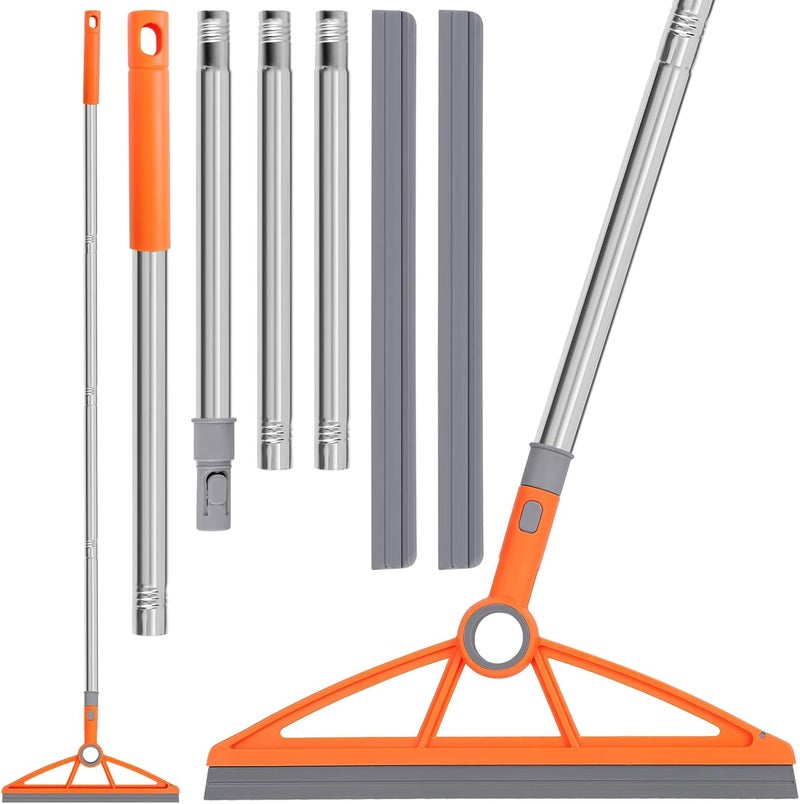 wlich 2-in-1 Air Broom, 180° Rotating 54 Inch Adjustable Silicone Rubber Broom Includes 2 Scraping Strips, Sweep and Silicone Tools with Long Handle for Cleaning Bathrooms,Glass,Tiles,Pet Hair - Image 1